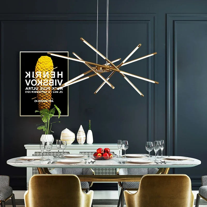 Afralia™ Linen Ceiling Chandelier: Black Gold Pendant Lamp for Home, Office, or Restaurant