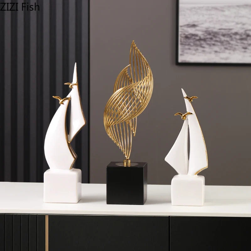 Afralia™ Sailboat Ceramic Art Sculpture Desk Decoration Ornaments
