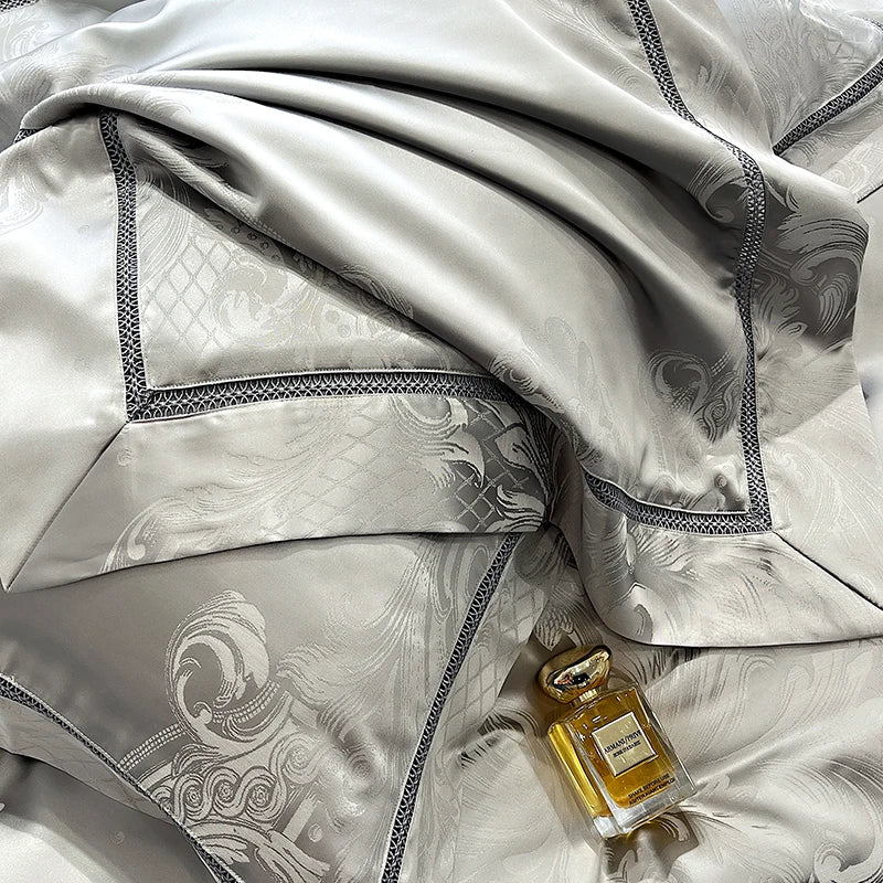 Afralia™ Brocade Satin Jacquard Egyptian Cotton Bedding Set, Luxury Silky Duvet Cover, Bed Sheet, Pillowcase