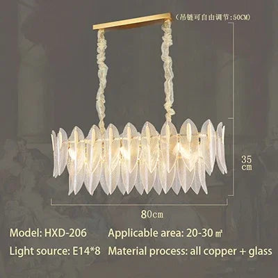 Afralia™ Glass Leaf Luxury Chandelier LED Pendant Lights for Modern Living Room