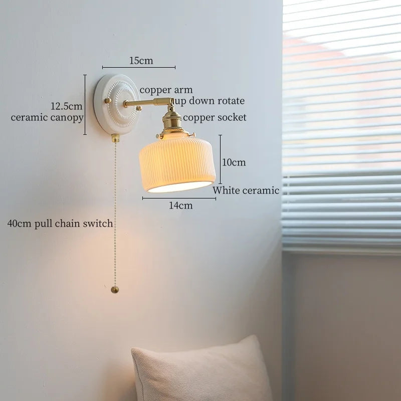 Afralia™ Ceramic Wall Sconce Light Copper Arm Nordic Minimalism Bedroom Bathroom Mirror
