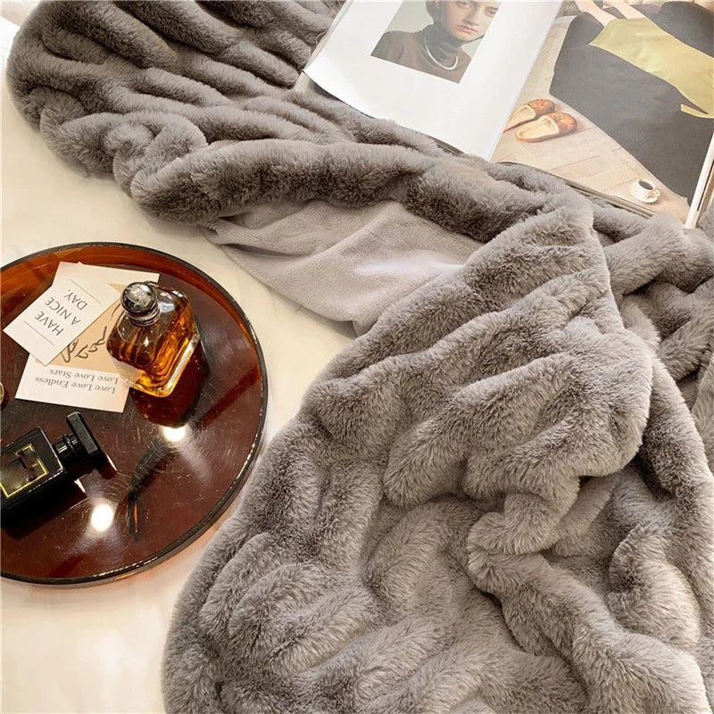 Afralia™ Faux Rabbit Fur Luxury Winter Blanket for Beds
