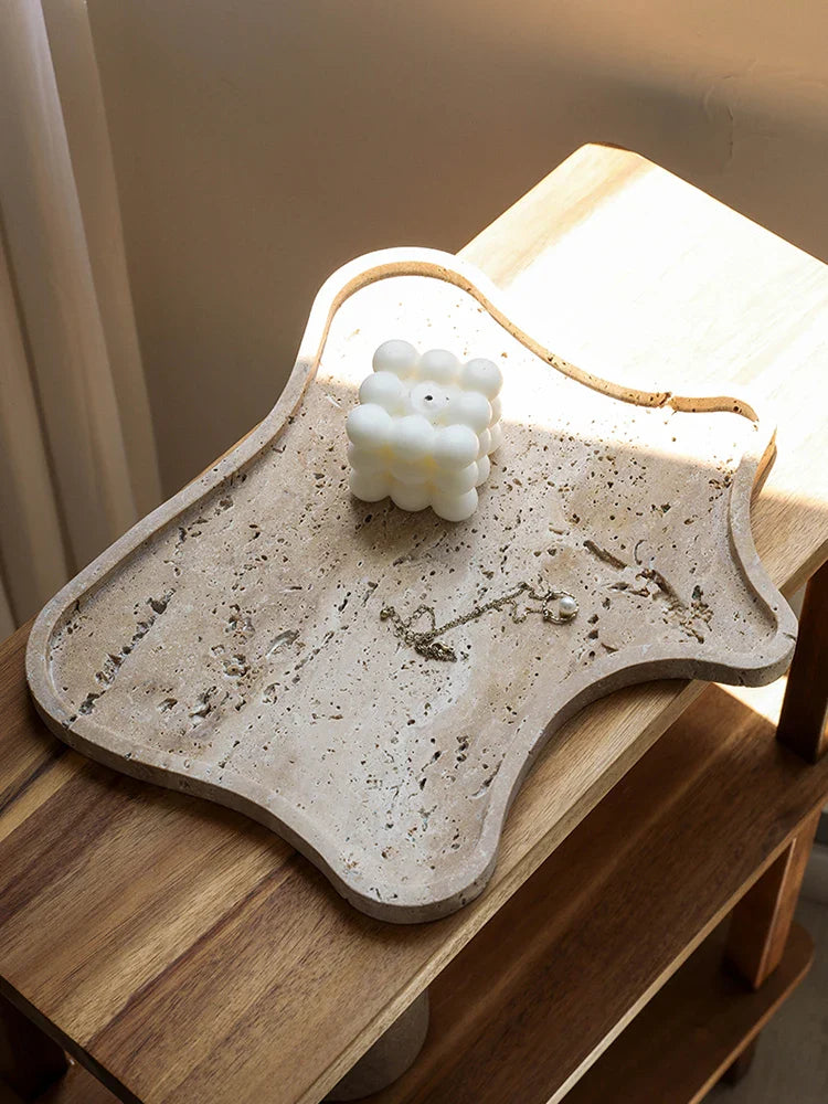 Afralia™ Travertine Stone Tray: Decorative Jewelry & Trinket Dish Organizer for Home Décor
