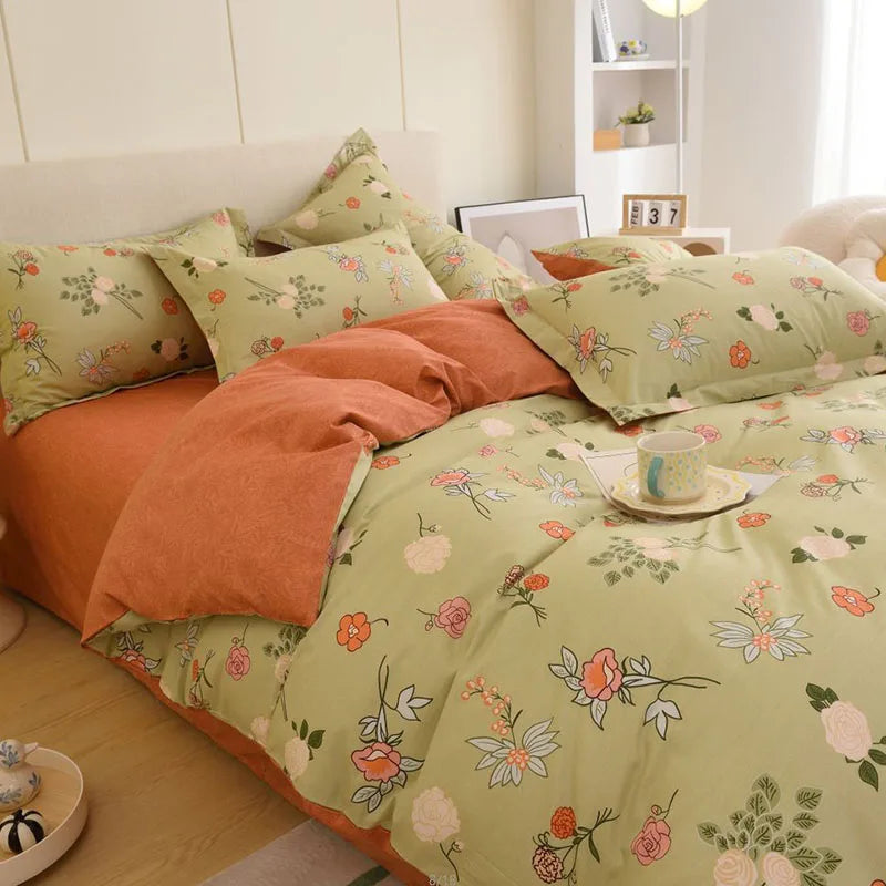Afralia™ Floral Cotton King Size Bedding Set: Duvet Cover, Bed Sheets, Quilt Cover, Pillowcase