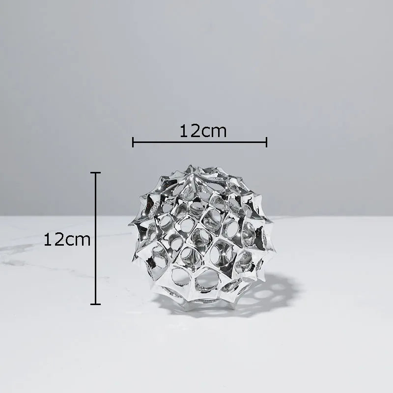 Afralia™ Hollow Spiny Ball Sculpture - Metal Ornaments for Modern Home Decor