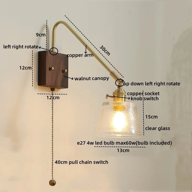 Afralia™ Modern LED Wall Lamp Walnut Copper Stair Light Fixtures Bedroom Bathroom Living Room
