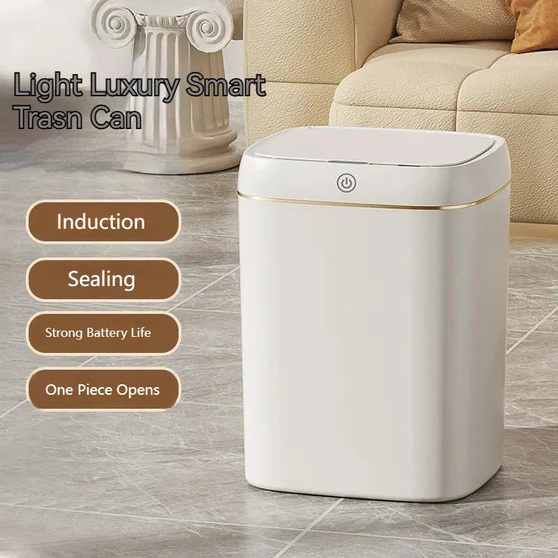 Afralia™ Smart Sensor Trash Can for Bathroom Kitchen Living Room - Light Luxury Recycle Bin