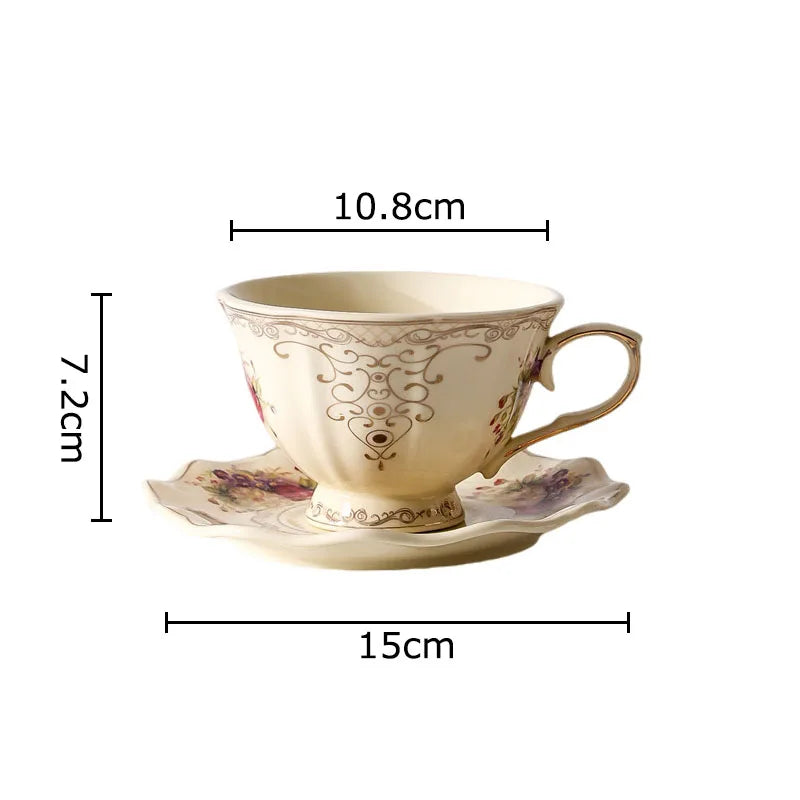 Afralia™ Lace Edge Flower Ceramic Cup & Saucer Set - Gold-plated Teacup for Dining Table