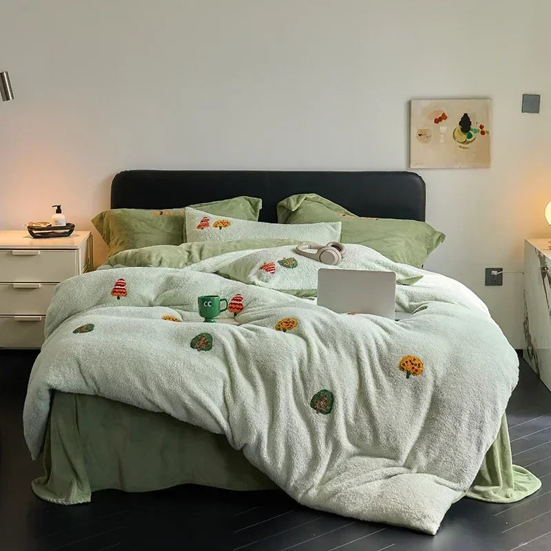 Afralia™ Full Matte Ant Velvet Winter Duvet Set Queen Bedding Warmth Fluffy Blanket