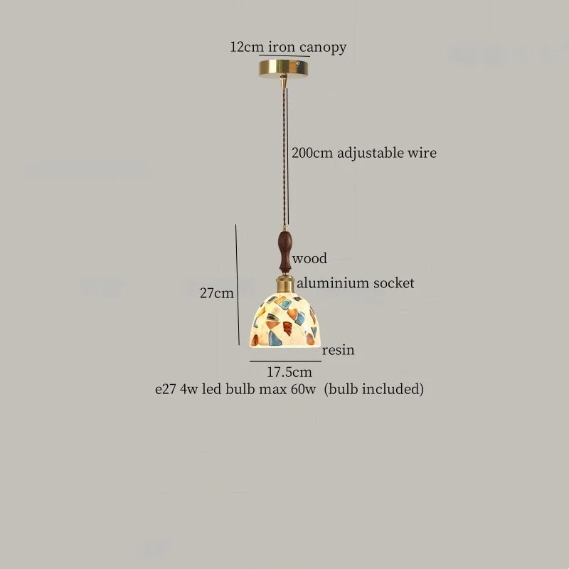 Afralia™ Vintage Resin LED Hang Lamp With Wood Handle - French Style Lighting