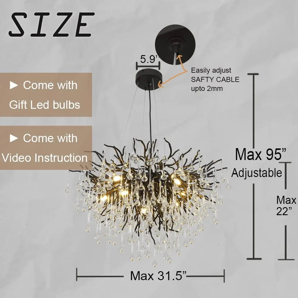 Afralia™ Crystal Chandelier: Black/Gold/Chrome Ceiling Lamp for Living Room & Dining Table