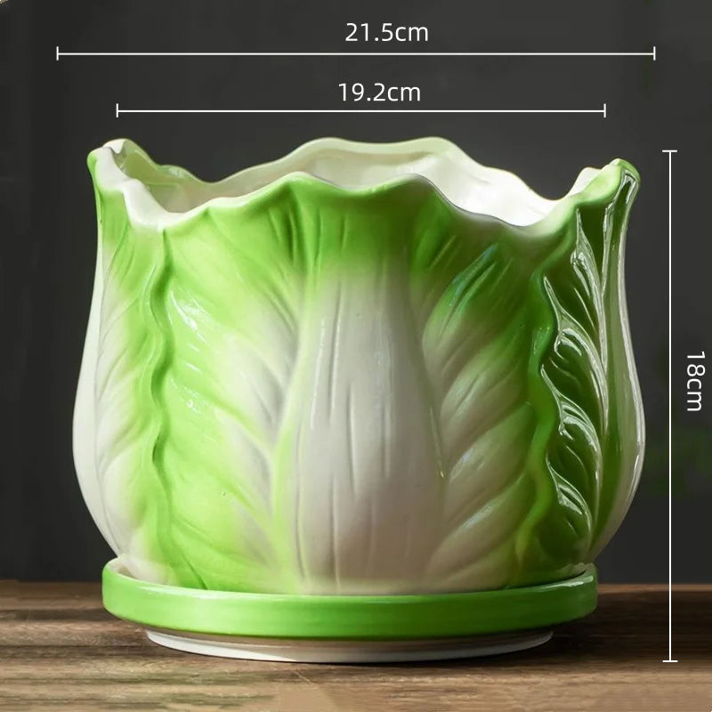Afralia™ Cabbage Flowerpot with Tray | Creative Cartoon Vegetable Basin | Indoor Garden Flower Vase