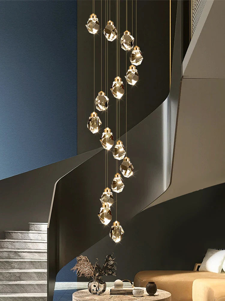 Afralia™ Nordic Crystal Chandelier for Living Room Villa Ceiling - Staircase Pendant Lamps