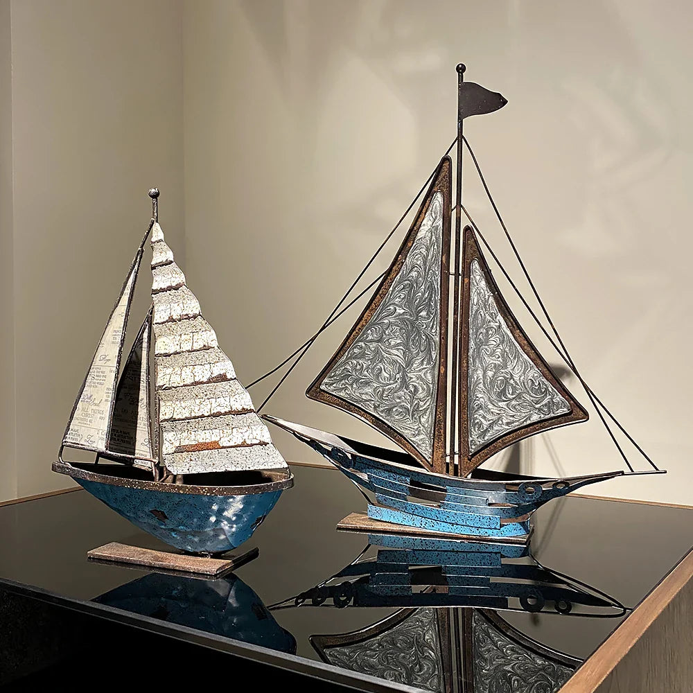 Afralia™ Retro Sailboat Handicrafts: Realistic Handmade Tabletop Boat Statue for Home Decoration