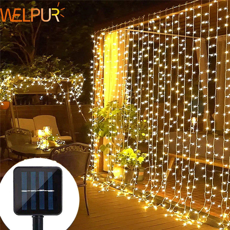 Afralia™ Solar Curtain Lights: Waterproof LED Outdoor Fairy String Lights for Yard Christmas Decor