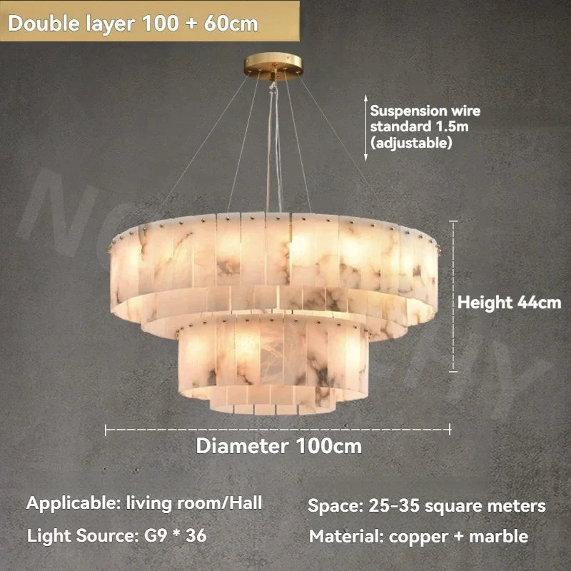 Afralia™ Full Copper Marble Pendant Lamp: Luxury Circular LED Light for Living Room