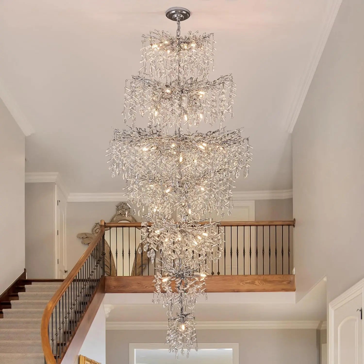 Afralia™ Silver Crystal Chandelier for Modern Staircases and Living Rooms