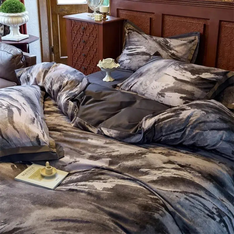 Afralia™ Vintage Digital Bedding Set 1000TC Egyptian Cotton Duvet Cover Set with Sheet & Pillowcases