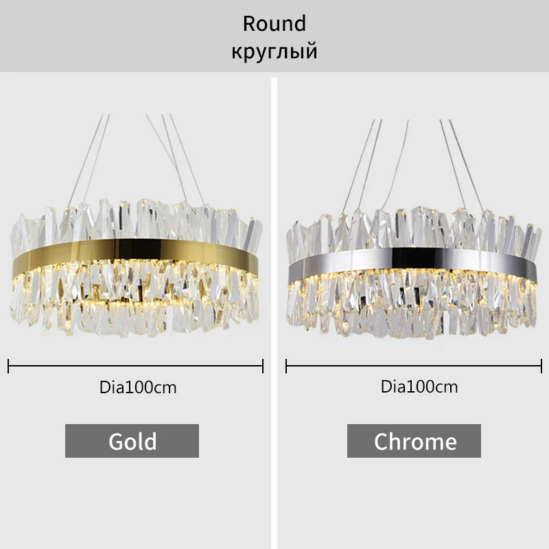 Afralia™ Crystal LED Pendant Light Chrome/Gold Luxury Chandelier for Kitchen Living Room.