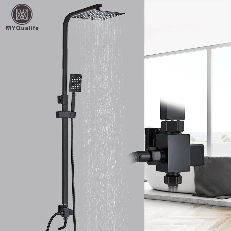 Afralia™ Matte Black Rainfall Shower Faucet Set with 8 Inch High Pressure Showerhead