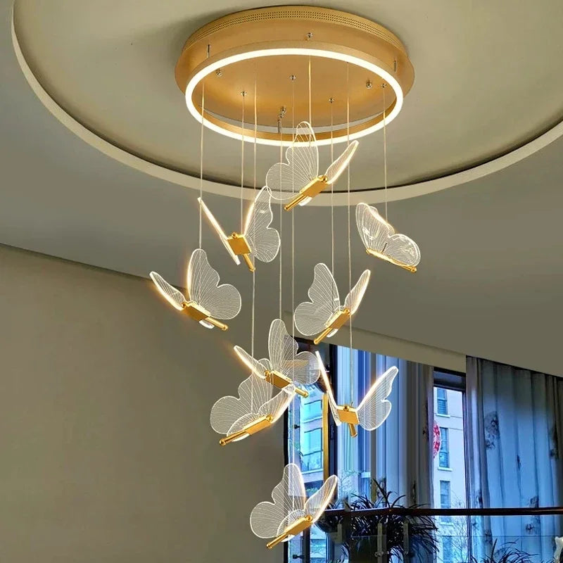 Afralia™ LED Chandelier: Modern Butterfly Design, Acrylic, Exhibition Hall, Staircase, Bedroom Night Lamp Lighting Fixtures