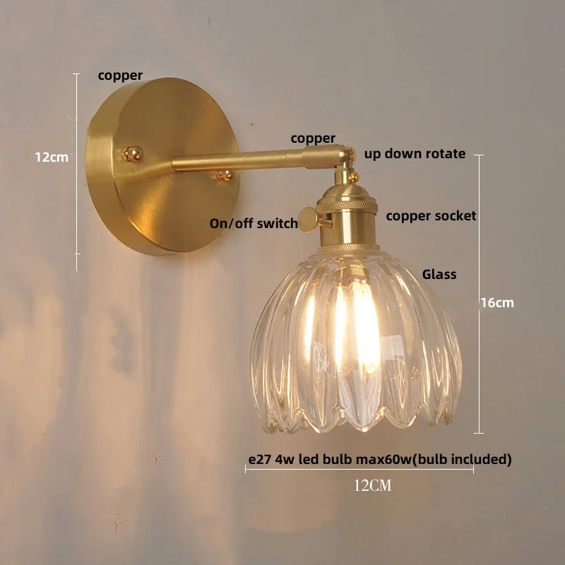 Afralia™ Glass Copper Knob Switch LED Wall Sconce - Modern Nordic Design