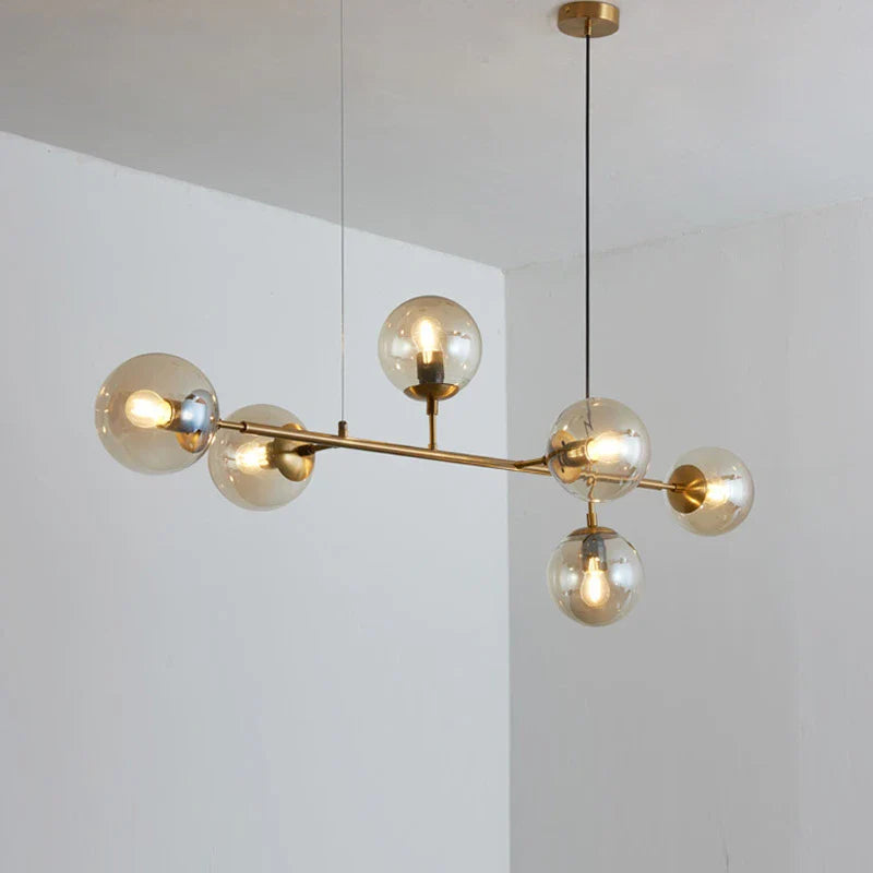 Afralia™ Brass Glass Ball Chandelier for Modern Living Room Dining Decor
