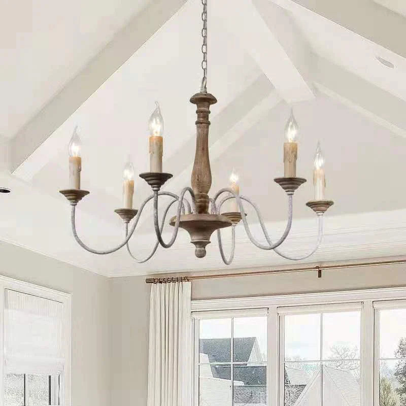 Afralia™ Rustic Wooden Chandelier Light for Living Room Kitchen Bedroom