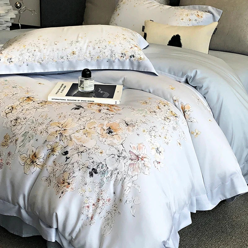 Afralia™ Flowers Plant Print Bedding Set: Luxe Lyocell Cotton Soft Silky Cool Duvet Cover Set