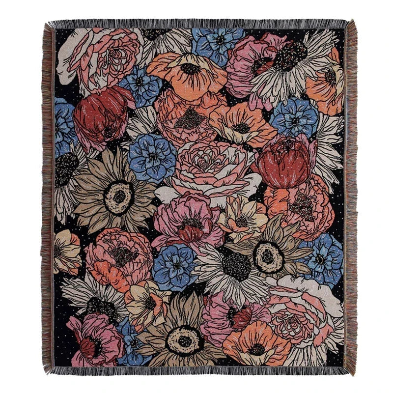 Afralia™ Boho Floral Cotton Blanket - Soft Bedspread for Beds, Sofa & Living Room