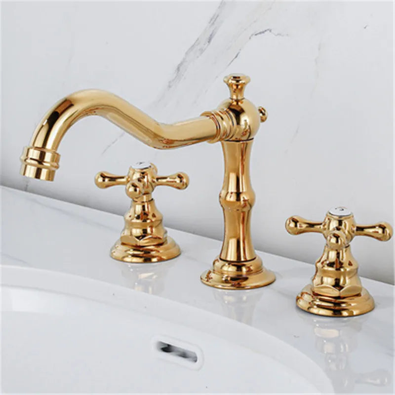 Afralia™ Antique Brass Gold Bathroom Basin Faucet with Double Handles