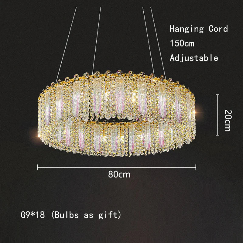 Afralia™ Gold Feather Crystal Tassel Chandelier & Ceiling Light Fixture