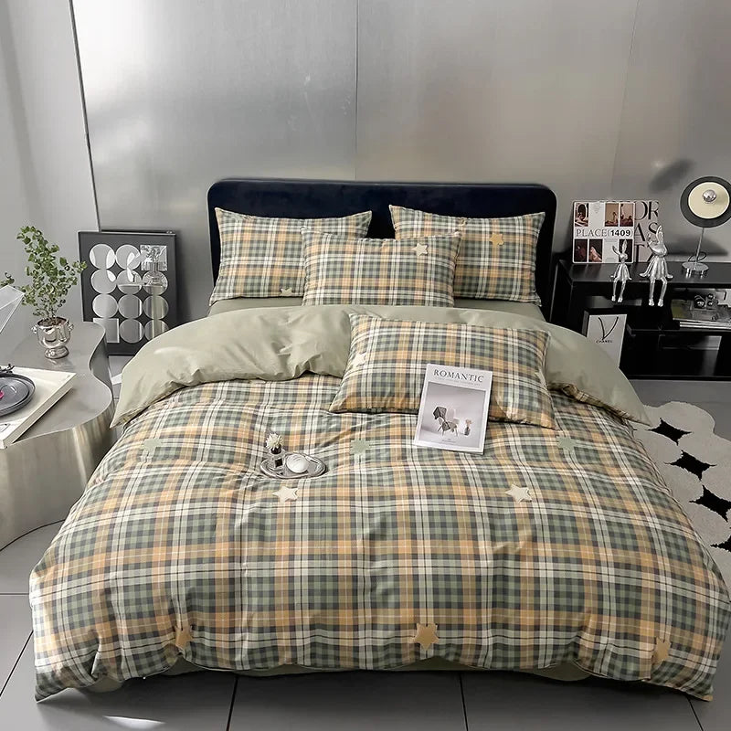 Afralia™ Nordic Grid Cotton Bedding Set - High Quality Comforter Cover Set