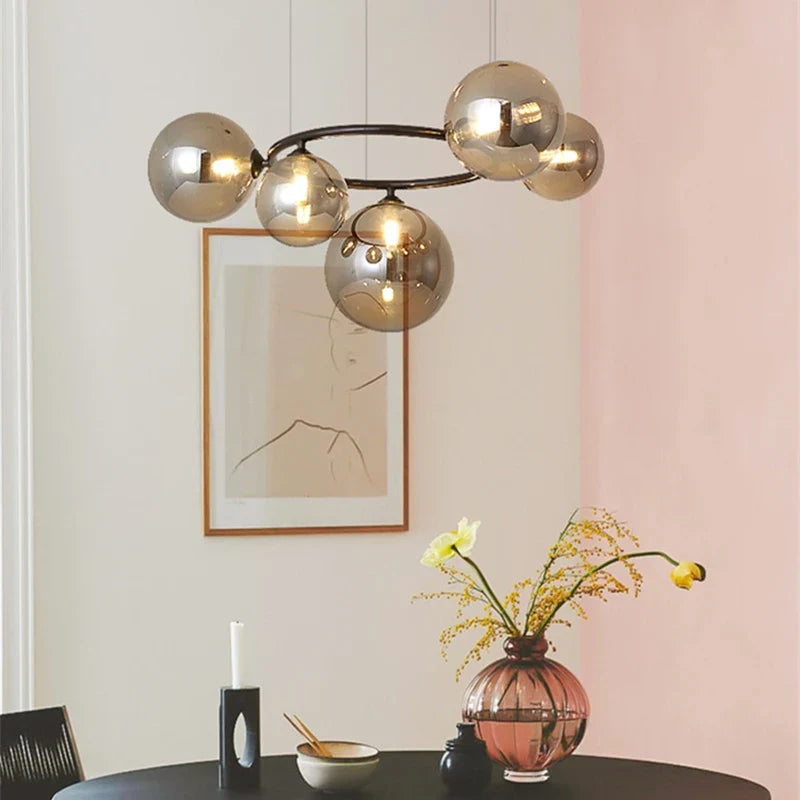 Afralia™ Black Magic Bean Ceiling Chandelier with Golden Lamp Body Glass Pendant Light