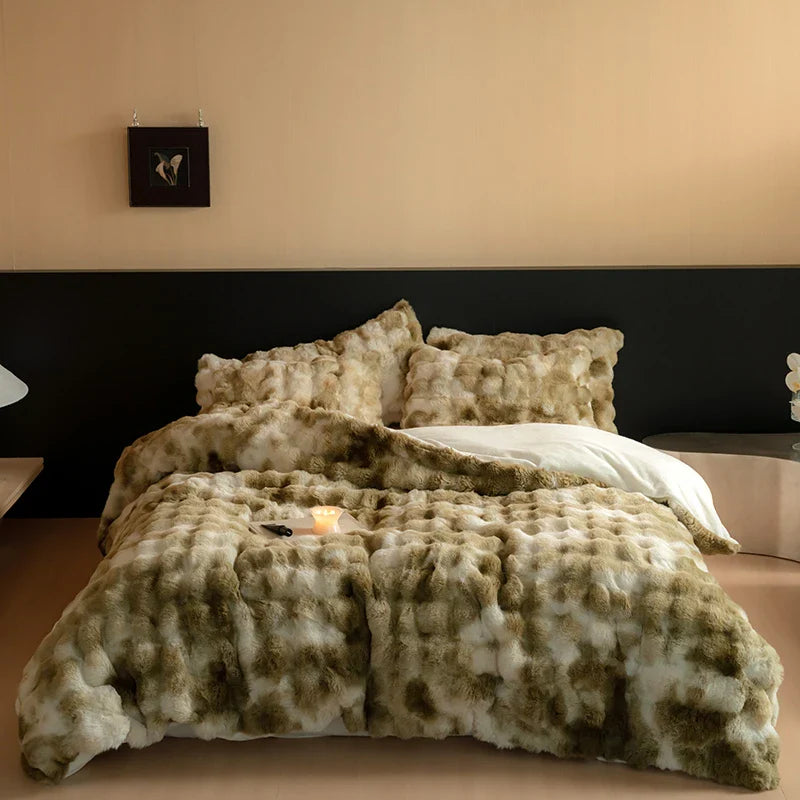 Afralia™ Luxe Faux Fur & Velvet Patchwork Bedding Set - Duvet, Sheet & Pillowcases