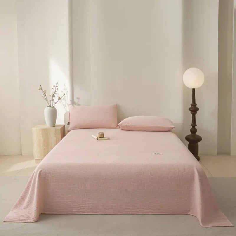 Afralia™ Solid Double-Layer Cotton Bedsheet: Soft, Cozy, High-Quality Flat Sheet for All Seasons