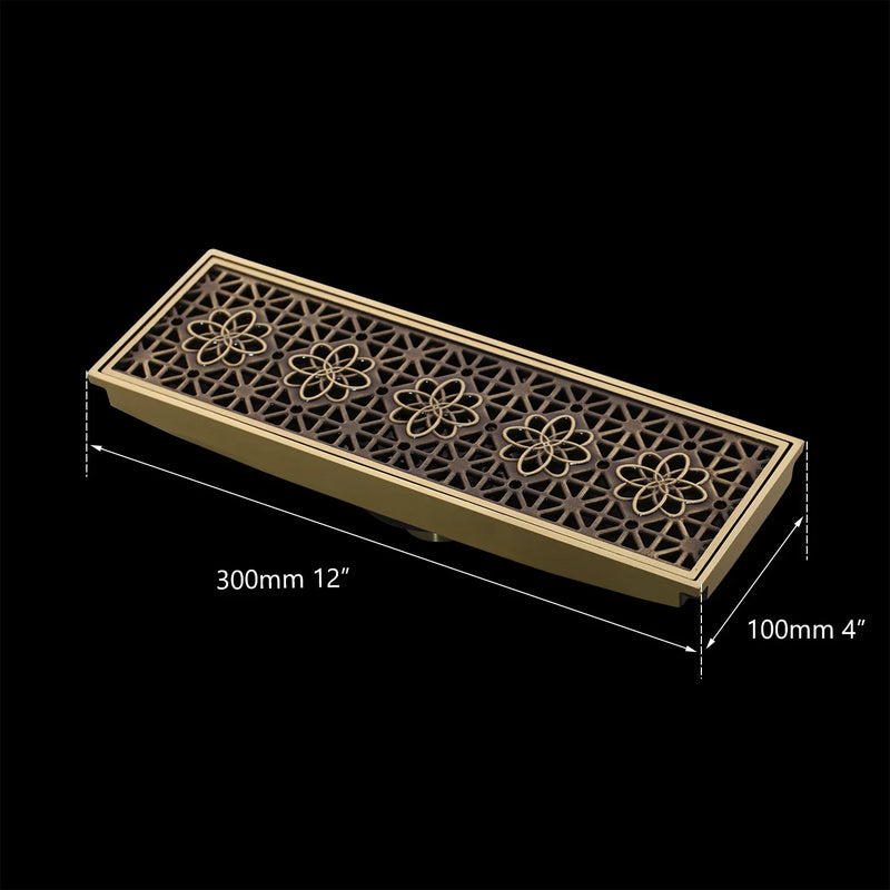 Afralia™ Antique Brass Rectangle Bathroom Floor Drain Strainer - Deodorization Linear Design