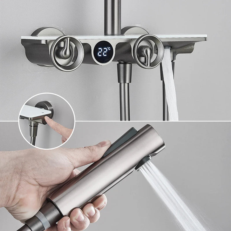 Afralia™ Grey Thermostatic Digital Shower Faucet Set with Rainfall System