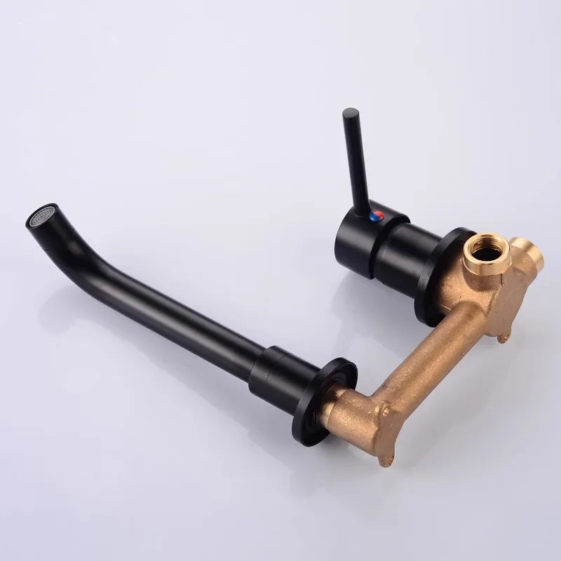 Afralia™ Brushed Gold In-Wall Black Basin Faucet Set for Bathroom Sink Mixer Tap