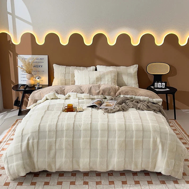 Afralia™ Plush Faux Rabbit Fur Velvet Bedding Set - Full Queen King Size