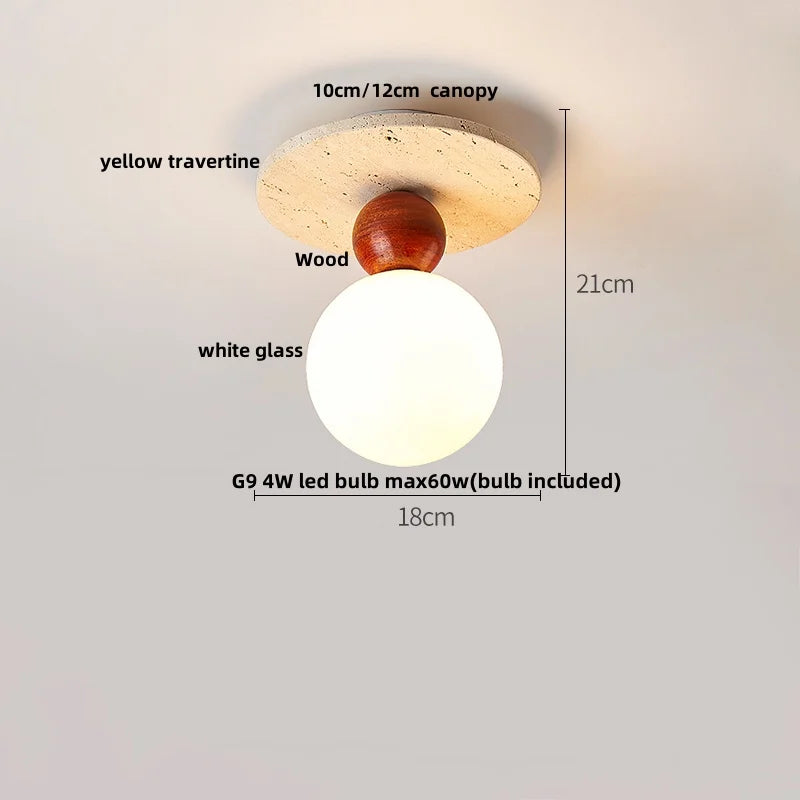 Afralia™ Yellow Travertine LED Ceiling Lamp with Wood Canopy Flush Mount