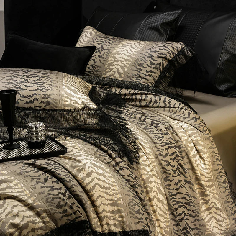 Afralia™ Vintage Leopard 1000TC Egyptian Cotton Luxury Bedding Set