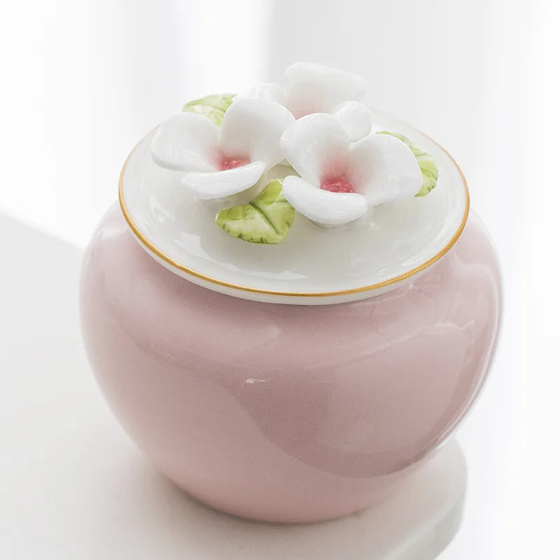 Afralia™ Floral Embossed Ceramic Tea Pot Candy Jar - Kitchen Storage Container