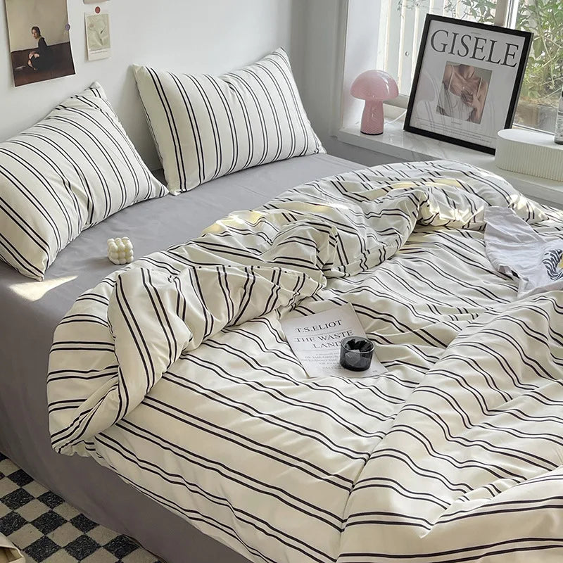 Afralia™ Polka Dot Striped Bedding Set for Summer. Soft Cozy Duvet Cover. All Seasons Single Double Bed Linens.