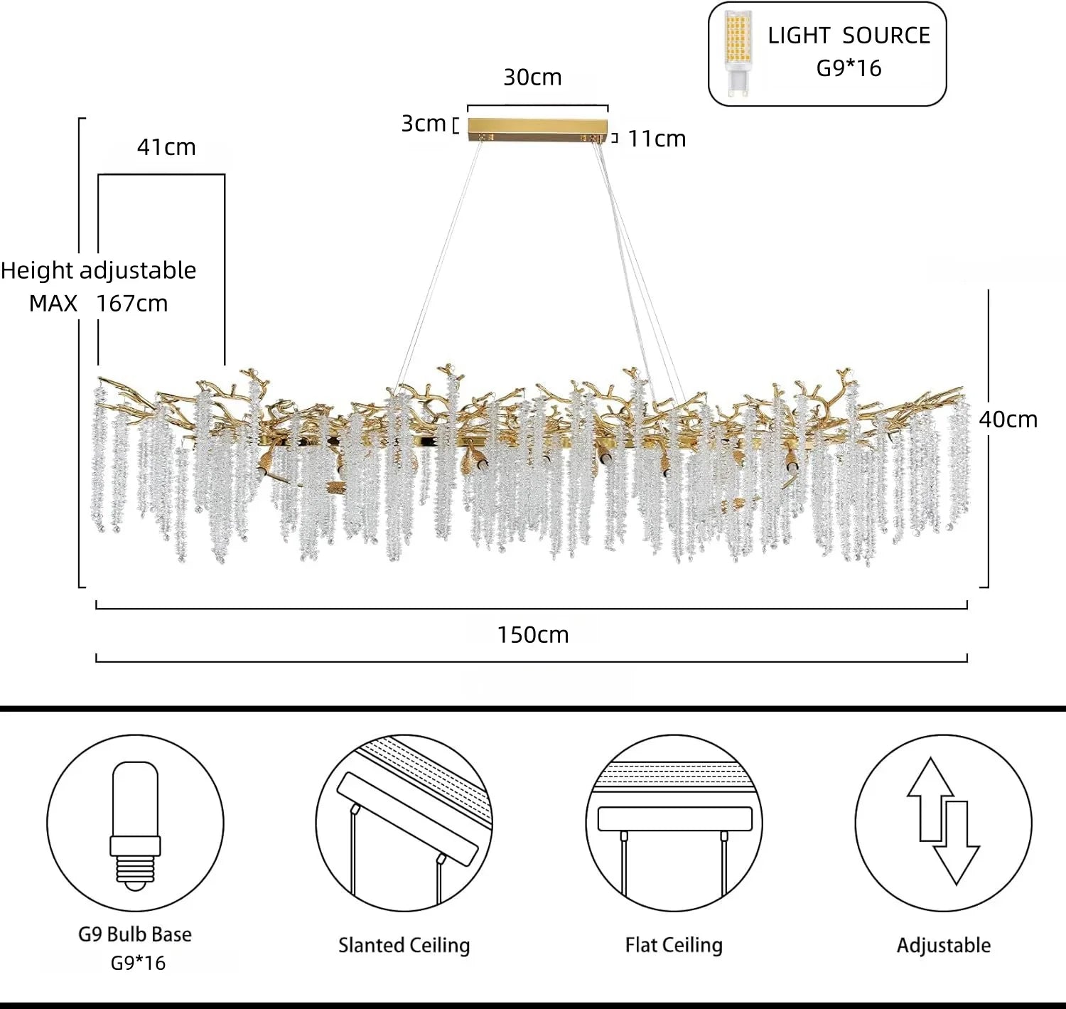 Afralia™ Large Silver Rectangular Crystal Chandelier for Dining & Living Room