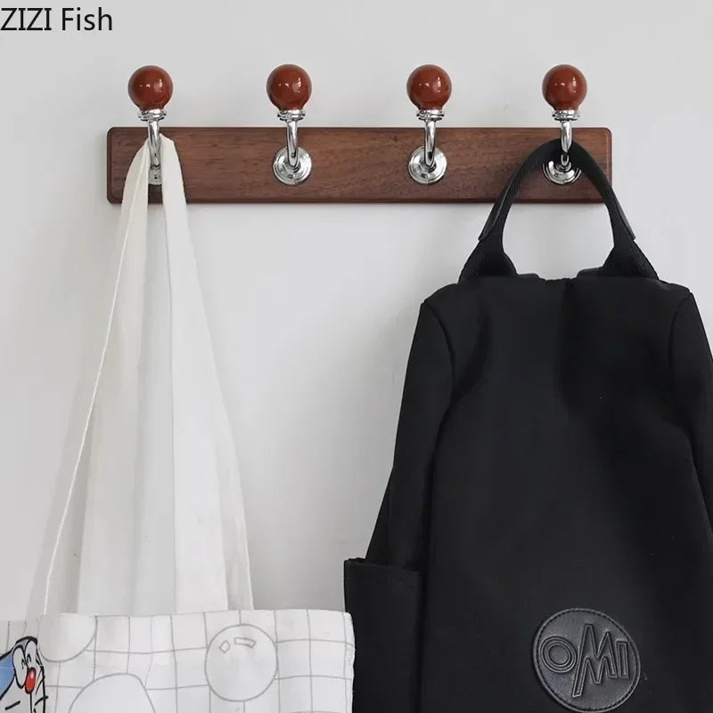 Afralia™ Walnut Wood Clothing Hat Hook Wall Storage Holder Shelf