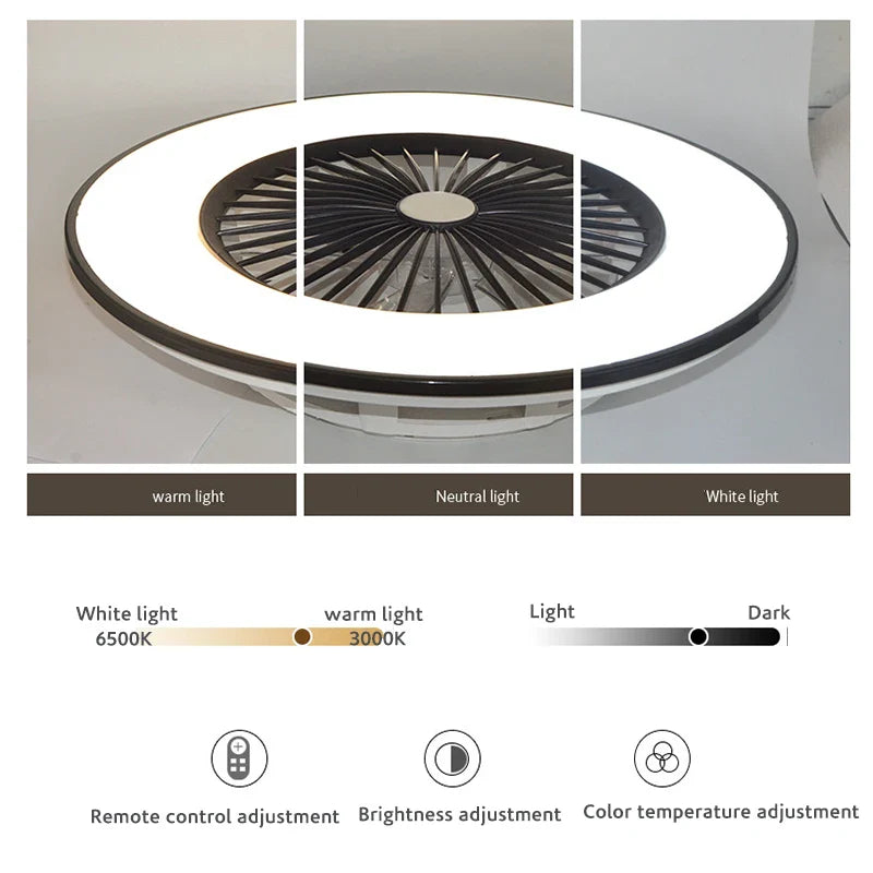 Afralia™ Modern Black 56cm Round Ceiling Fan with LED Light and Remote Control