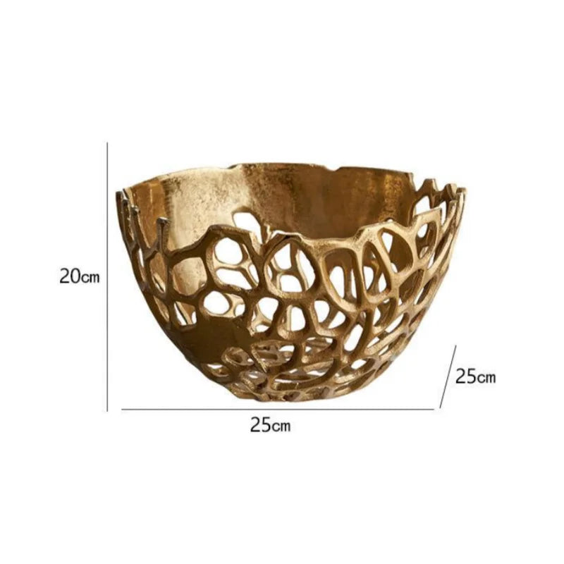 Afralia™ Gold Coralline Fruit Tray: Stylish Home Decor & Desktop Storage