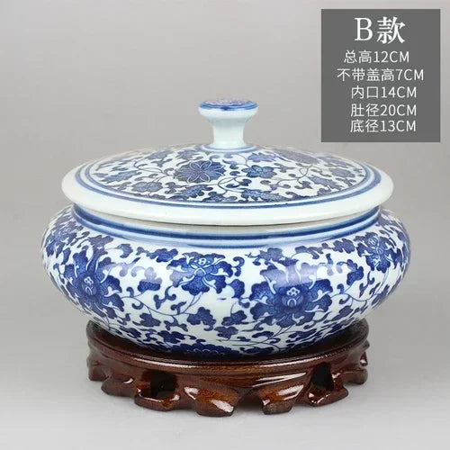 Afralia™ Blue Flower Ceramic Tea Caddy Jar - Living Room Decor or Home Ornament