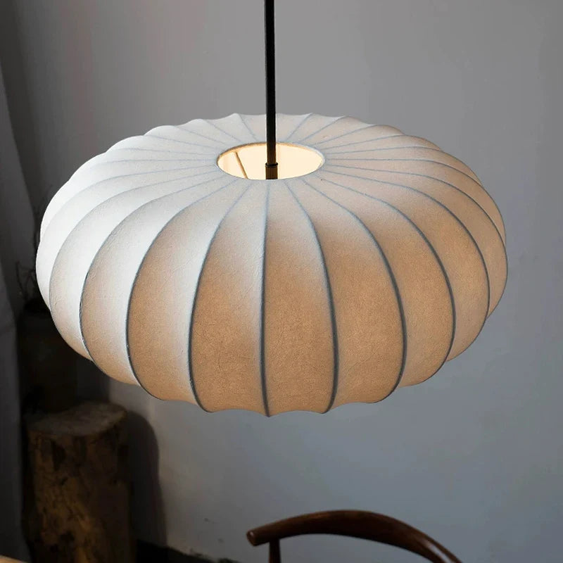 Afralia™ Pumpkin Silk Light Pendant - Japanese Style Minimalist Living Room Kitchen Lamp